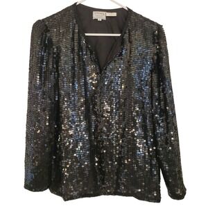 Stenay Vintage Black Sequin Silk Evening Jacket Beaded Formal Party Small Glamor